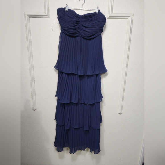 Lulus Seriously Sensational Navy Blue Strapless Tiered Maxi Dress Wedding Party - Picture 6 of 8